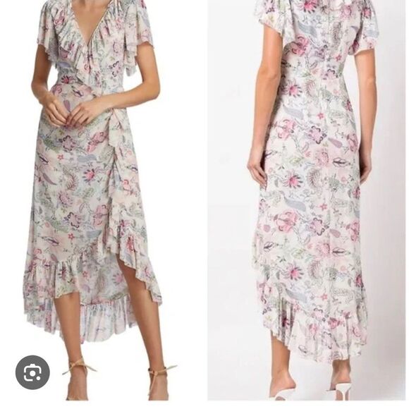 $455 CINQ A SEPT, Sheila Floral Ruffle-Trim Midi Dress NWT - Picture 7 of 14